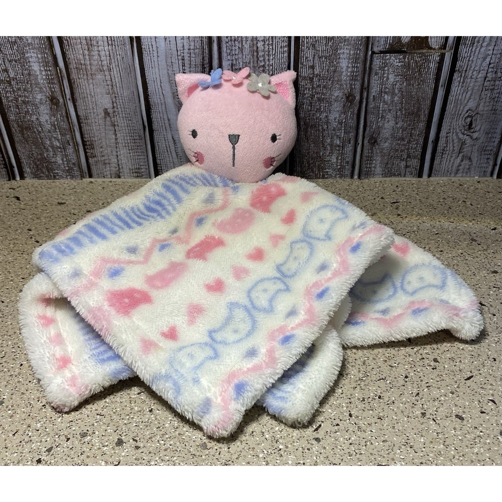 Baby Gear Cat Kitten Kitty Lovey Security Blanket Pink Flowers Fleece Blue Heart